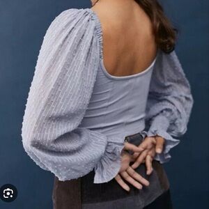 Urban Outfitters Light Blue Textured Cropped Blouse